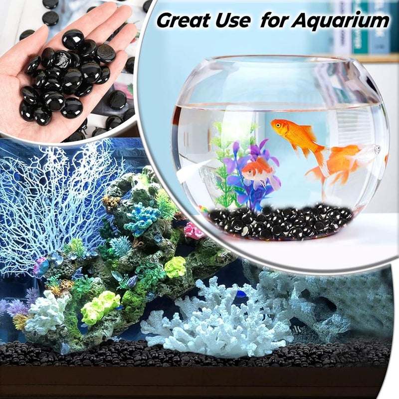 ARSUK Flat Marbles Black Vase Filler Glass Pebbles – Decorative Glass Beads for Vases, Gems, Rocks, Stones, Crafts, Table Scatter, Wedding Centerpieces, Mancala Stones 1 LB (100 Pcs, 0.7–0.8 Inch) - Image 1